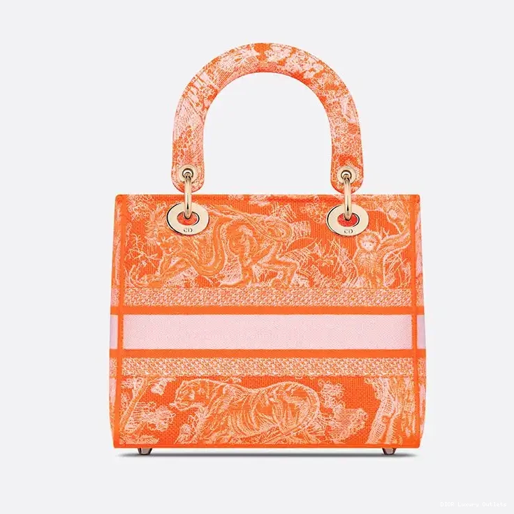 Cheap Medium de Toile Orange Jouy Bag Lady D-lite Canvas Motif 0704 Luxury